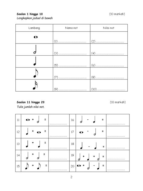 Soalan ini mengandungi lima puluh (50) soalan pelbagai pilihan objektif. Simbol Nama Not Muzik Tahun 5