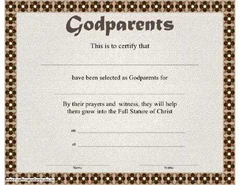 Godparents Certificate Printable Certificate