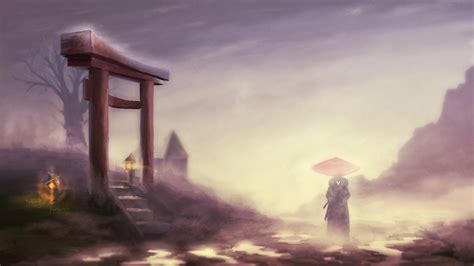 Download 1920x1080 Samurai Champloo Jin Shrine Fog Back View