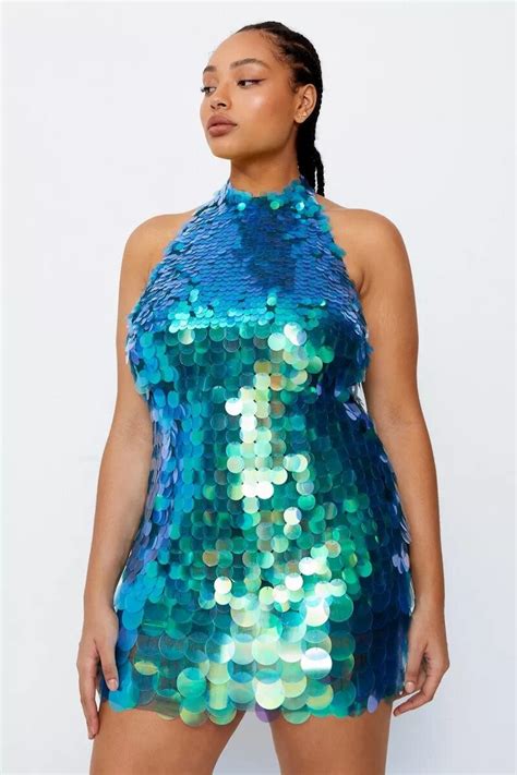 Nasty Gal Plus Size Mermaid Sequin Halter Mini Dress