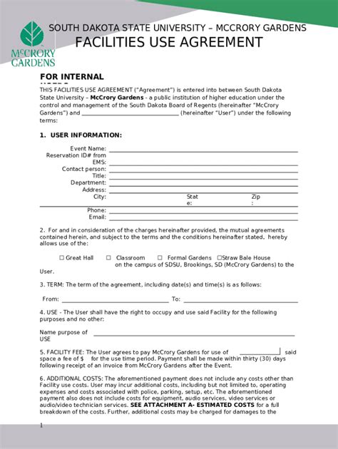 Facility Use Agreement Doc Template Pdffiller