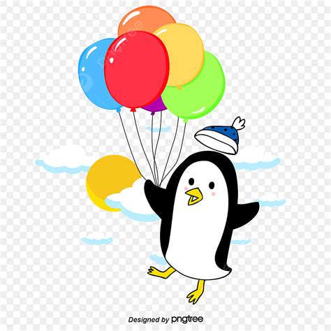 Hand Drawn Cute Cartoon Penguin Holding Balloons Hand Vector Cartoon