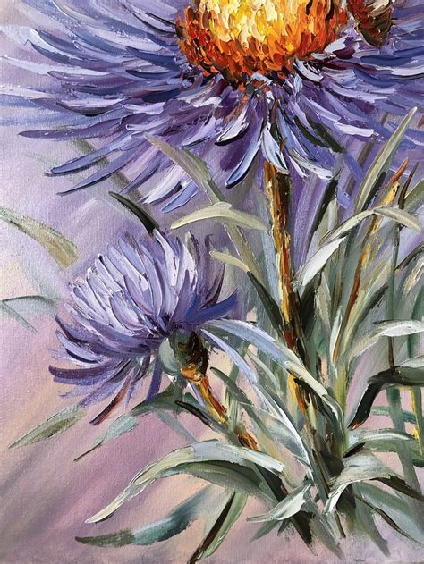 Purple Flower Oil Painting Original Abstract Floral Wall Art Etsy