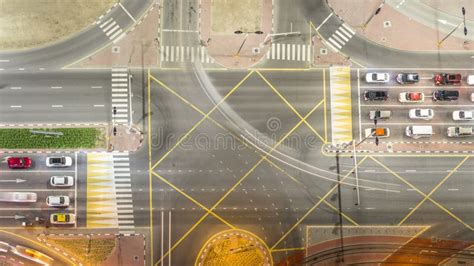 Aerial View Of A Road Intersection In A Big City Night Timelapse Stock