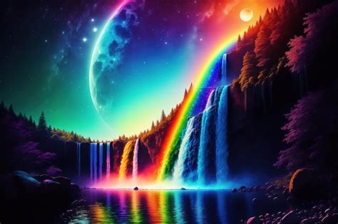 Premium Photo Rainbow Over A Waterfall Wallpapers And Images