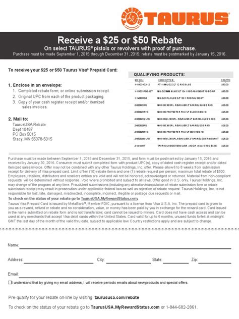 Taurus Rebate Form