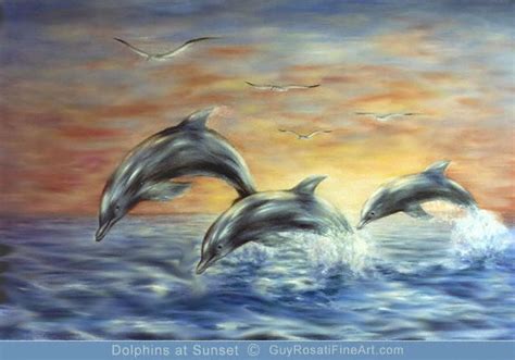 Dolphins At Sunset Fine Art Canvas Print For Sale Of