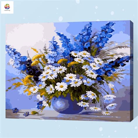 Frameless Digital Painting By Number Daisy Flower Basket Scenery