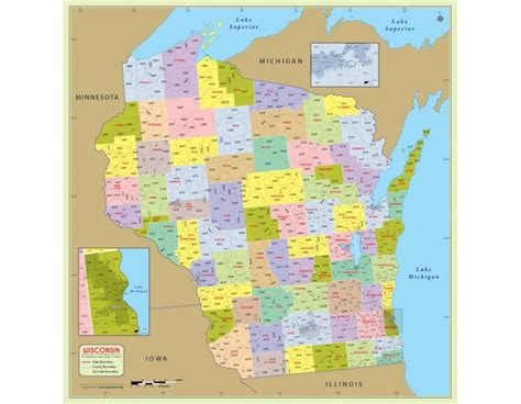 Buy Wisconsin Zip Code Map With Counties Online