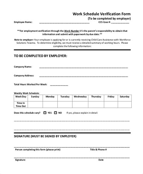 Free 8 Sample Work Verification Forms In Pdf Word Excel