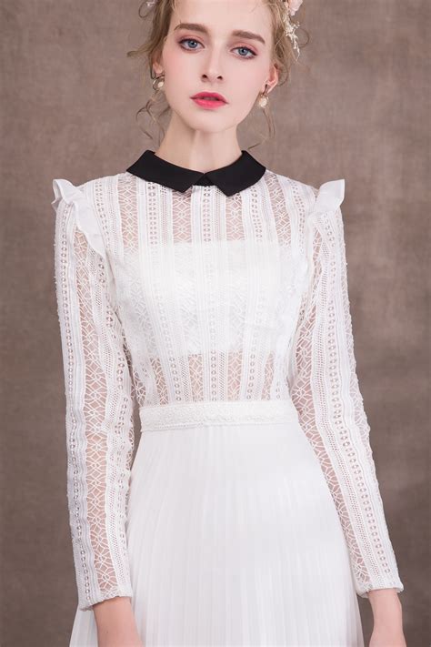 Womens White Lace Prom Dresses With Long Sleeves Np