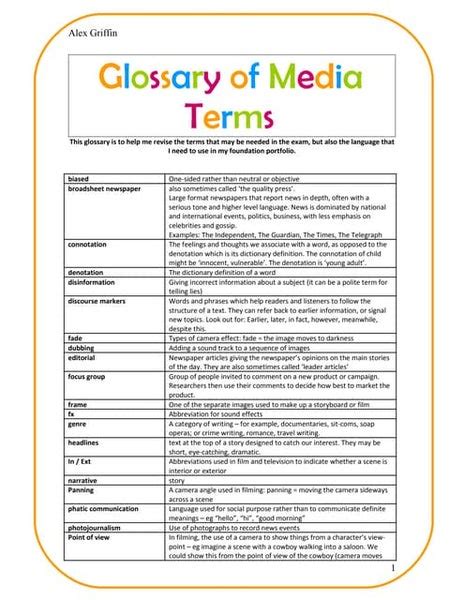 Glossary Of Terms Sixth Form Pdf