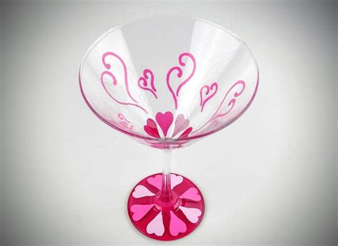 Valentine Hearts Martini Glass Hand Painted Whimsical Heart Etsy