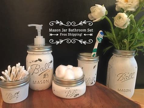 Mason Jar Bathroom Set Mason Jar Bathroom By Masonkreationsetsy