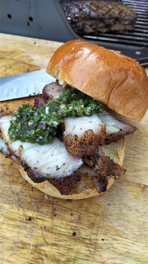 Day Off Grilled Pork Belly Sandwich With Chimichurri R Grilling