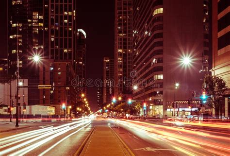 Lights Of Summer Night Chicago Downtown Streets Stock Image Image Of