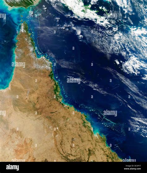 Satellite Image Of Australias Great Barrier Reef And Queensland Also
