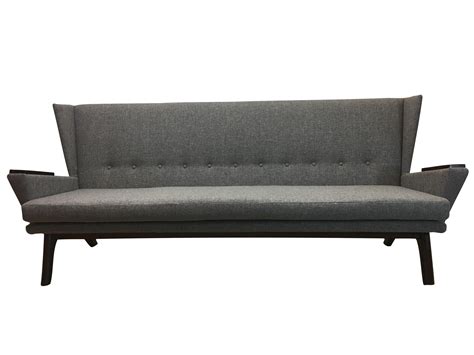 Modern Gray Upholstered Sofa On Low Sofa Mid Century