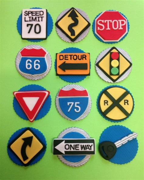 New Driver Road Signs Fondant Cupcake Toppers Construction Etsy