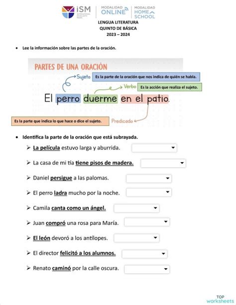 Partes De La OraciÓn Ficha Interactiva Topworksheets