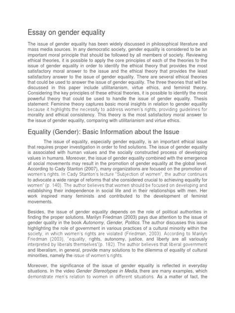 Essay On Gender Equality Virtue Ethics Gender Role Free 30 Day Trial Scribd