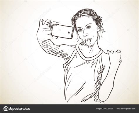 Teenage girl taking selfie ⬇ Vector Image by © OlgaTropinina | Vector Stock 140037926