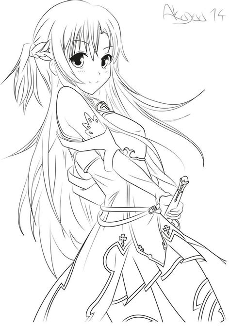 Asuna Yuuki Sword Art Online Lineart Sword Art Online Drawing