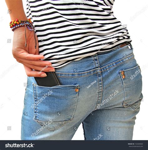 Cell Phone Back Pocket Girls Jeans Stock Photo 153409403