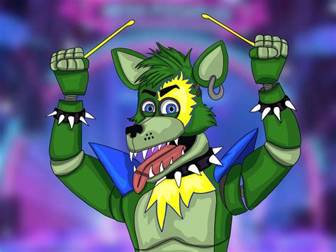 My Fnaf Oc As A Glamrock Hes A Green Wolf And Hes A Drummer