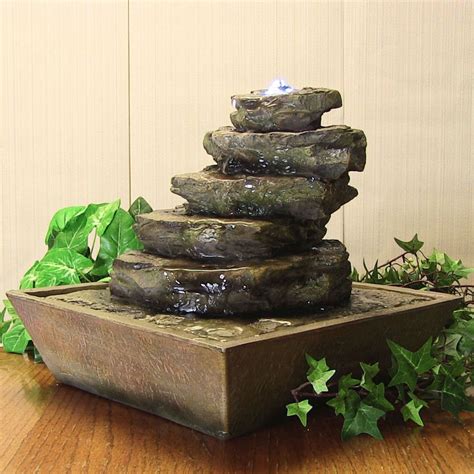 Cascading Rocks New Tabletop Water Fountain W Led Lights Indoor