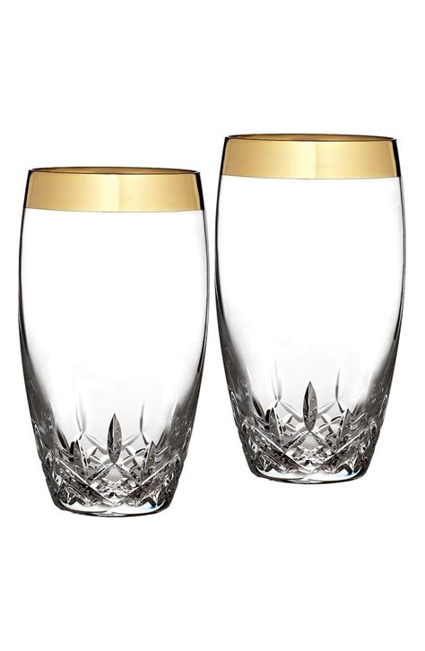 Waterford Lismore Essence Gold Lead Crystal Highball Glasses Set Of