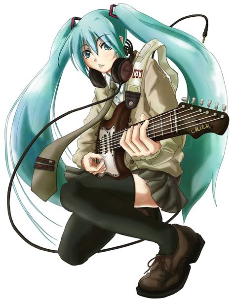 Hd Wallpaper Hatsune Miku Playing Guitar Illustration Girl Long Hair Two Tails Wallpaper Flare