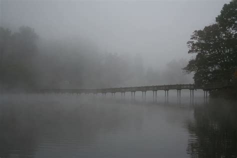 Footbridge Lake Junaluska Foggy Morning Mist Morning Gray Walk