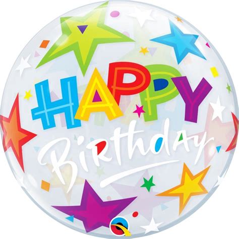 Colourful Stars Happy Birthday 22 Qualatex Bubble Party Balloon