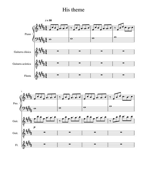 His Theme Undertale Sheet Music For Piano Flute Guitar Mixed