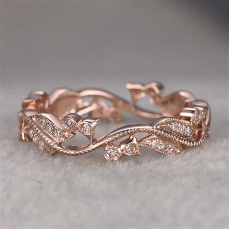 Lucky Flower Vine Leaf Rings Inlaid Aaa Zircon Euramerican Rose Gold