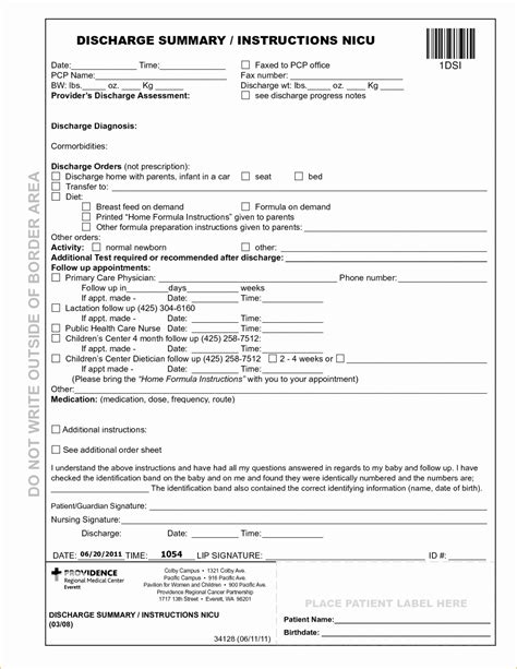 Printable Fillable Hospital Discharge Papers