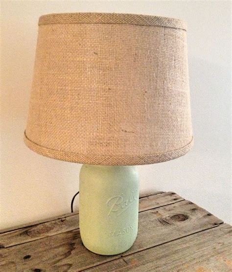 Mason Jar Lamp In Mint Green With Burlap Shade By Furniturealchemy 50