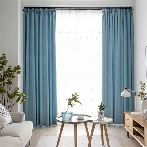 Contemporary Solid Blue Curtain Modern Simple Curtain Living Room