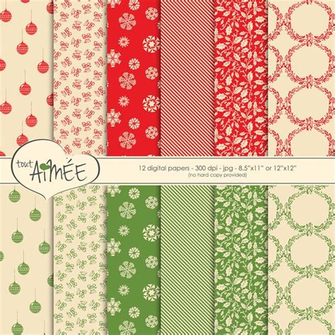 Christmas Digital Scrapbook Paper Red Green And Ivory Etsy