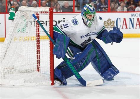 Anders Nilsson Of The Vancouver Canucks Guards His Net During His