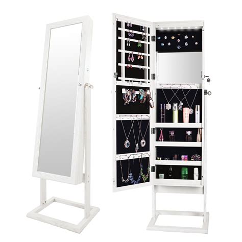 Ktaxon Led Lights Mirrored Jewelry Cabinet Organizer Armoire Stand For