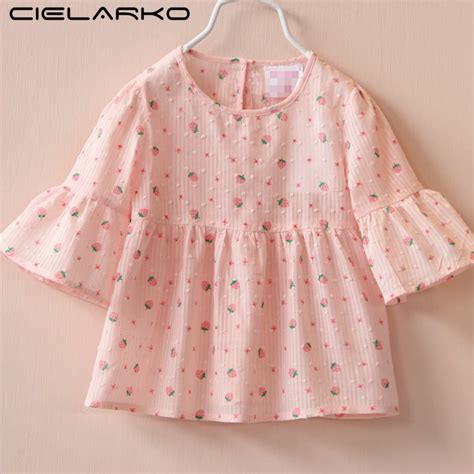 Cielarko Summer Girls Blouses Strawberry Print Kids Shirts 2018 Cotton