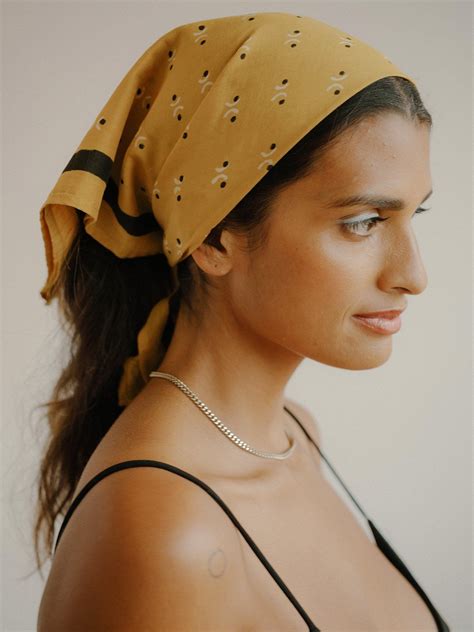 fermata bandana in mustard sunday monday handwoven and hand block printed textiles for you