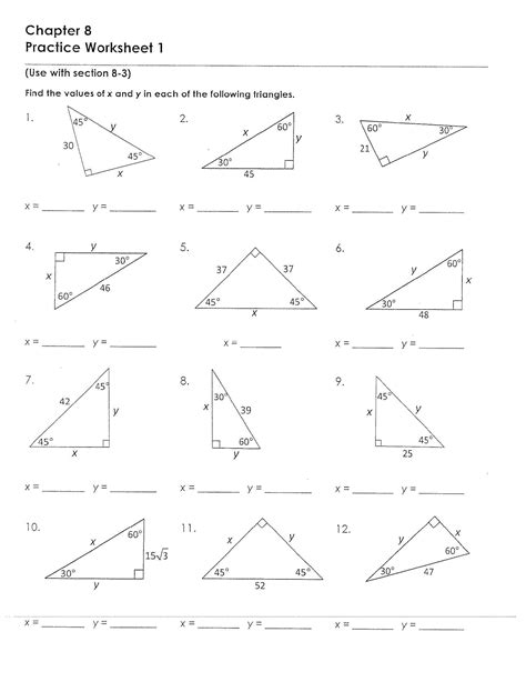 Right Triangle Worksheets