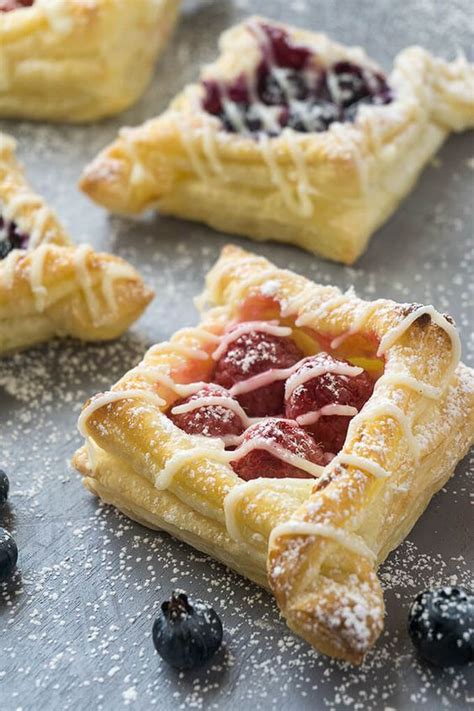 Berries And Cream Puff Pastries With Cream Cheese Drizzle Pastries