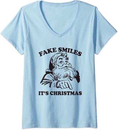 Womens Fake Smiles Its Christmas Retro Santa Funny Xmas V