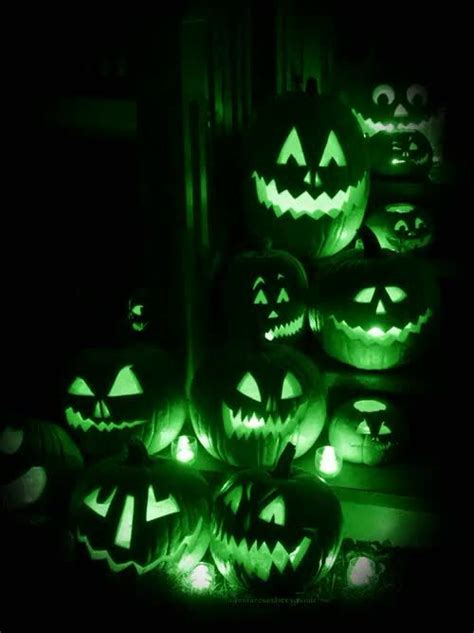 🎃eerie Green Pumpkins For Halloween Green Low Light Scary Decora