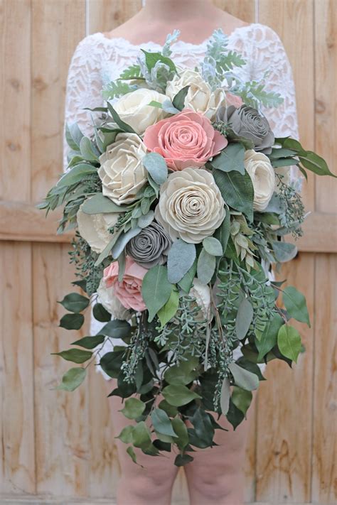 Cascading Wedding Bouquet Sola Wood Flowers Custom T Etsy