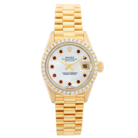Ladies Rolex President 18k Gold Ruby Watch 69138